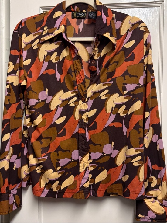 Vintage Tops - Vintage 70s Disco Psychedelic Button Up Retro Abstract Blouse